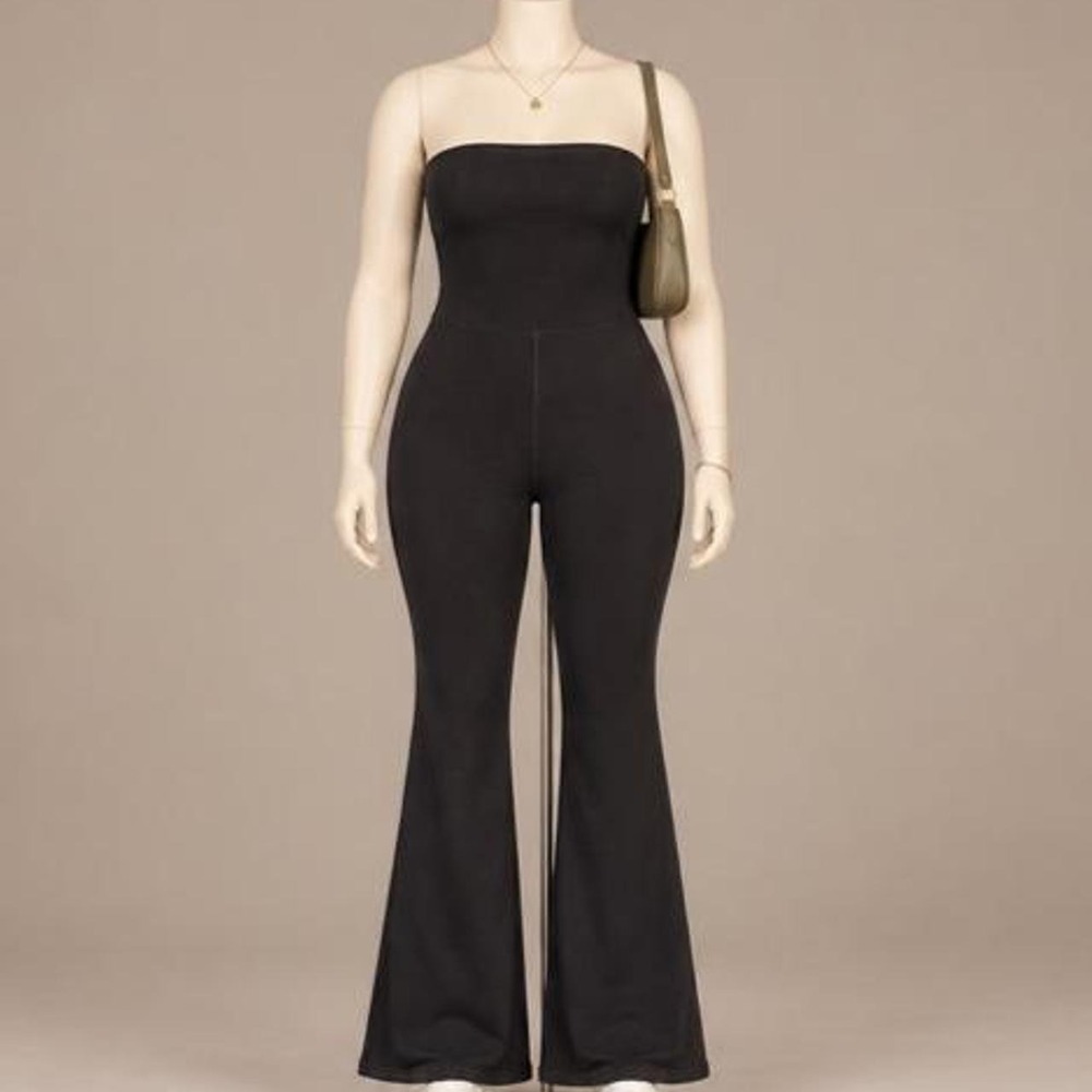 Mono B Black High Waist Flare Jumpsuit Size Large